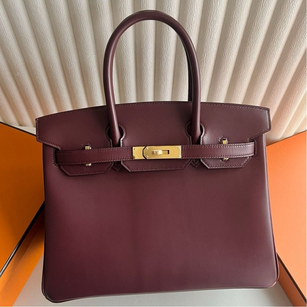 High Quality Replica Hermes Birkin 30 Retourne Handmade Bag in Bordeaux Box Calfskin $ 689 USD